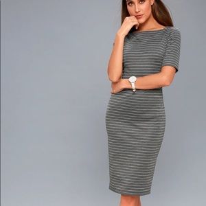 West Village Grey Striped Bodycon Midi Dress